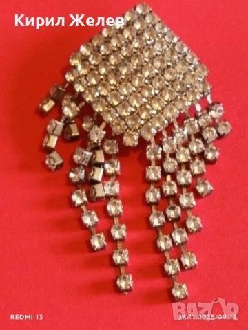 БРОШКА SWAROVSKI посребрена АРТ ДЕКО стил кристална 52235, снимка 7 - Други ценни предмети - 52544821