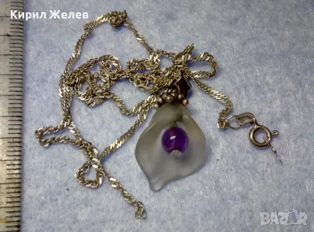 СРЕБЪРЕН ПЕНДАНТ ЦВЕТЕ КАМБАНКА с ВЕНЕЦИАНСКО СТЪКЛО МУРАНО и АМЕТИСТ с ВЕРИЖКА от СРЕБРО 925 49763, снимка 9 - Колиета, медальони, синджири - 50416535