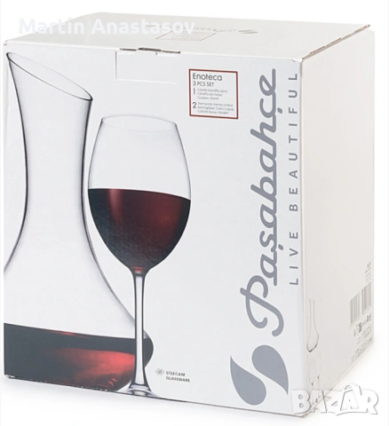 Комплект гарафа и 2 чаши Енотека, Стъклена, 1.8л