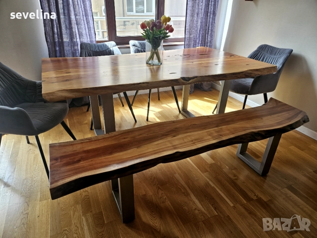 Масивна маса с пейка, снимка 2 - Маси - 52431254