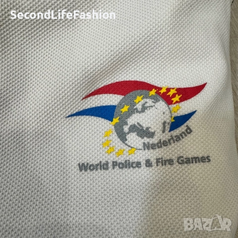 Reebok мъжко Винтидж яке World Police and Fire Games размер XXL, бяло и синьо с цип., снимка 8 - Якета - 52496455