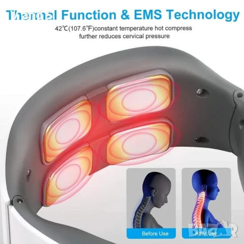 Масажор за врата, интелигентен масажор за врата с , 6 режима, 9 нива на интензивнос, снимка 6 - Масажори - 50722641