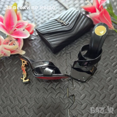 Yves Saint Laurent Дамски Черни Отворени Сандали На Метален Златен Ток Код VL-92, снимка 6 - Сандали - 50621404