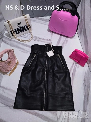 Кожена пола с висока талия 