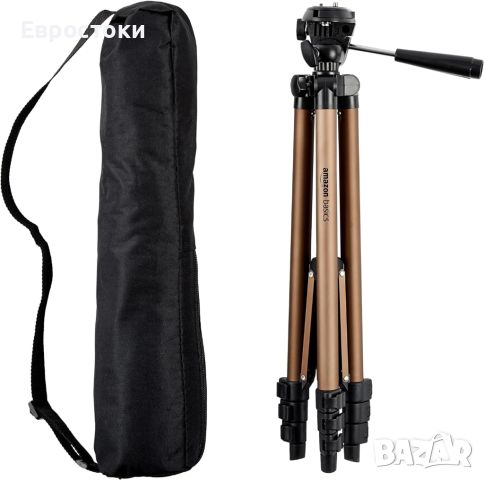 Amazon Basics 50-инчов олекотен стойка статив за монтиране на камера с чанта, черна/кафява, снимка 1 - Чанти, стативи, аксесоари - 46373629