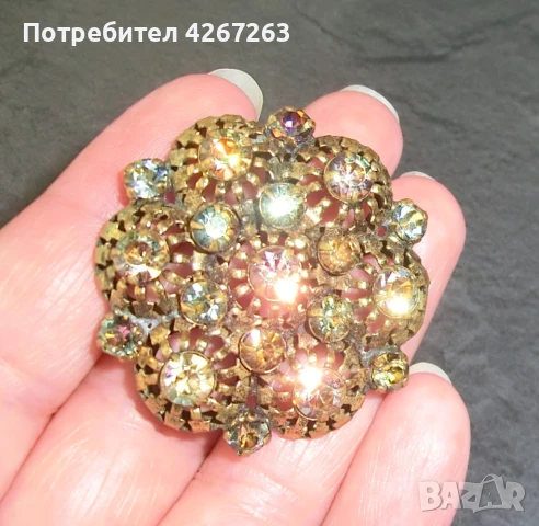 Старинна брошка с кристали Аурора Бореалис, снимка 8 - Други - 50987143