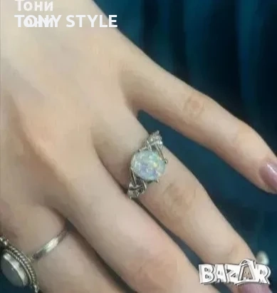 Нов Сребърен Дамски Пръстен с Красив Камък, снимка 3 - Пръстени - 51696847