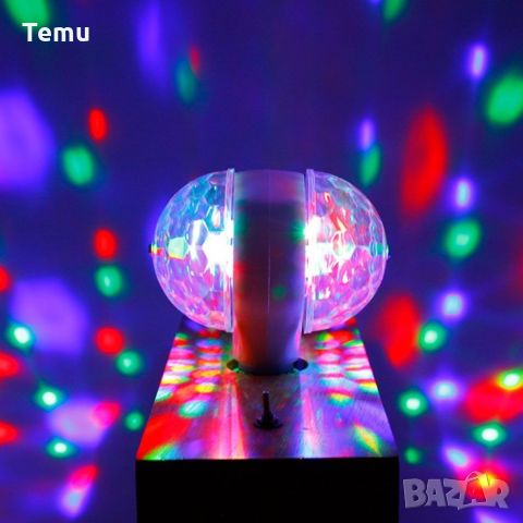Диско LED лампа, въртяща се крушка - автоматично въртене с кристални топки, снимка 7 - Лед осветление - 45700602