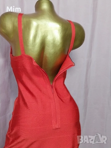  Резервирани VINCEOTTO XL Червена бандажна рокля, снимка 6 - Рокли - 53503165