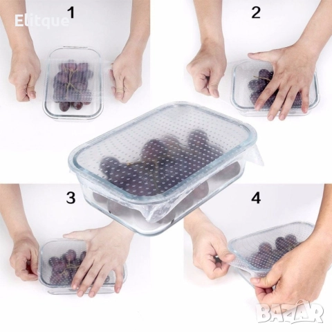 Комплект силиконови капаци за съхраняване на храна Stretch and Fresh, снимка 12 - Аксесоари за кухня - 52864097