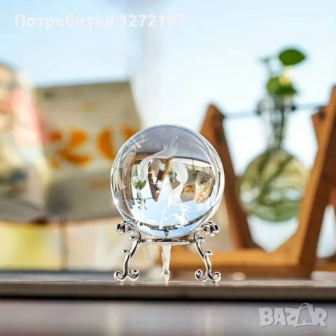 3D Прозрачен орнамент Златни рибки в кристална топка 60 мм + стойка орнамент , снимка 5 - Статуетки - 46248974