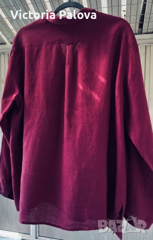 Премиум ленена риза Швеция Gudrun Sjöden XL – бордо цвят, 100% лен, снимка 6 - Ризи - 53872719