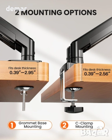 ErGear регулируема стойка за два монитора 13–32″ плоски/извити, VESA 75х75, 100x100 мм, снимка 3 - Монитори - 53426824