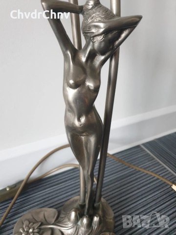 Стара Арт Деко немска настолна лампа с фигура на гола жена/бял бронз/еротика/50см-3кг, снимка 6 - Настолни лампи - 51603040