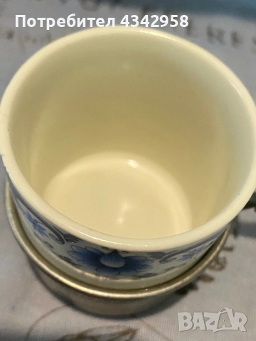 Порцеланова антична чаша за еспресо с кобалтов мотив.1950 г., снимка 5 - Антикварни и старинни предмети - 52072041