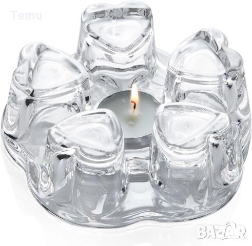 Стилен свещник от огнеопорно стъкло с форми сърца, снимка 3 - Декорация за дома - 46420130
