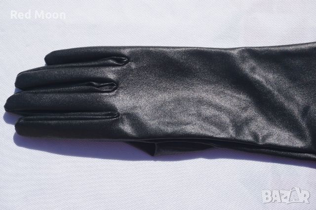 Дълги Черни Ръкавици От Изкуствена Кожа Размер S, снимка 2 - Ръкавици - 45483178