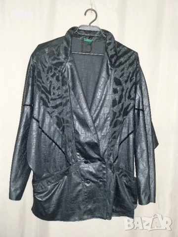 CANDA 44 /XL/ Черно сако / палто / от еко кожа змийски принт, снимка 2 - Палта, манта - 52056633