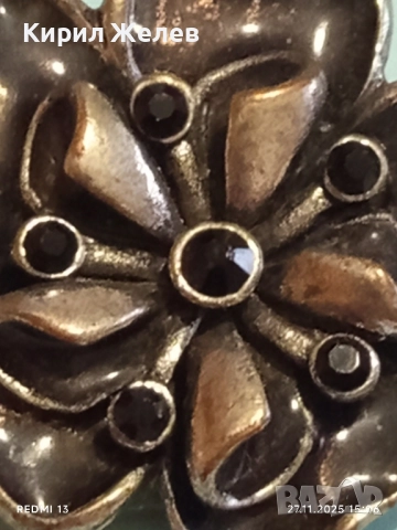 Метална брошка с флорален мотив и черни кристали 18162, снимка 4 - Други - 52562418