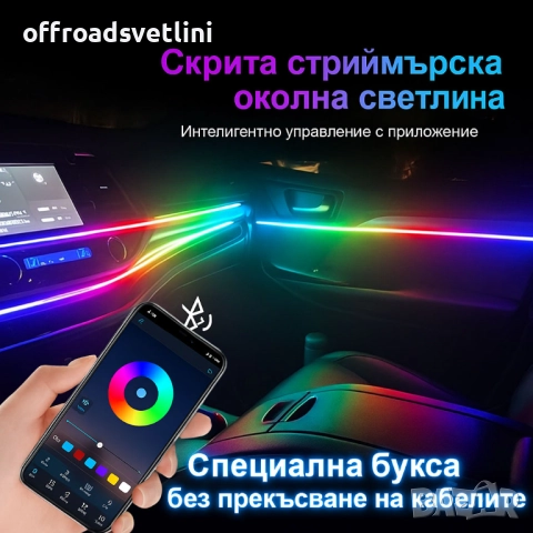 RAINBOW LED амбиентно осветление за автомобили с RGB 256 цвята, 10 в 1, снимка 3 - Аксесоари и консумативи - 52827850