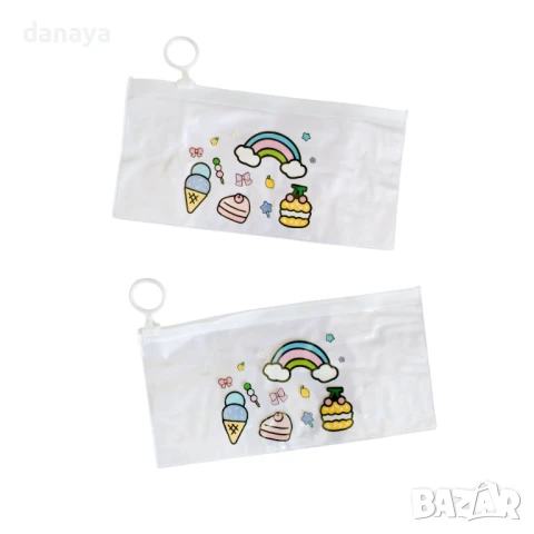 5890 Ученически несесер с прозрачна лицева страна и цветен принт, снимка 6 - Ученически пособия, канцеларски материали - 50598992