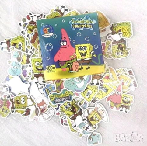 50 малки спондж боб Спонджбоб Квадратни гащи spongebob самозалепващи лепенки стикери  украса декор , снимка 9 - Други - 43887522