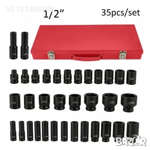 Комплект Ударни Вложки 1/2″ KraftRoyal 35 Части – стандартни + дълбоки вложки от 8 до 32 мм., снимка 2 - Гедорета - 53818434