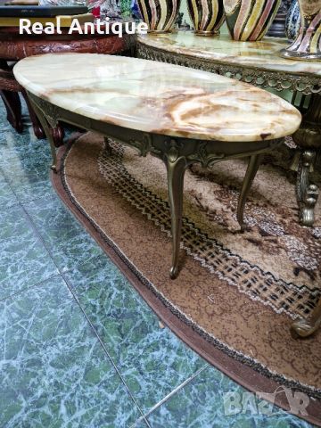 Прекрасна антикварна белгийска бронзова маса с оникс , снимка 6 - Антикварни и старинни предмети - 45382620