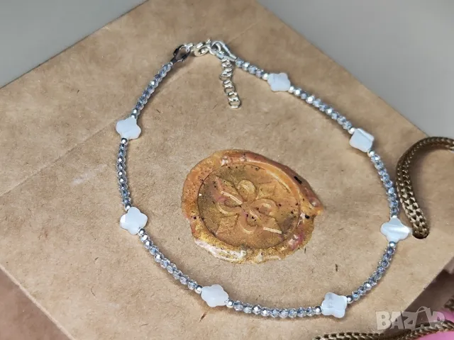 925 сребърна гривна за глезен със седеф, снимка 2 - Гривни - 50313065