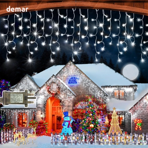 320 LED коледни светлини тип „ледулки“, 10 метра, таймер, студено бяло