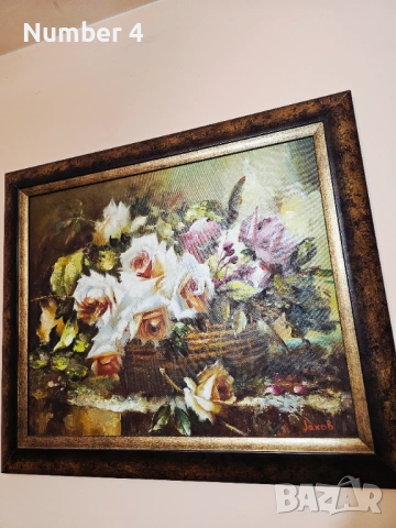 Картина кошница с рози масло, снимка 2 - Картини - 53974541