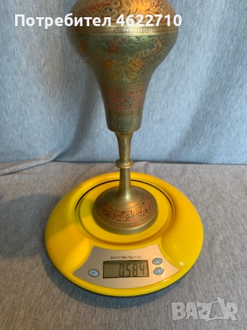 Ваза, месинг и ръчно гравиран емайл, с пиедестал , снимка 6 - Антикварни и старинни предмети - 52976544