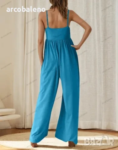 Дамски ежедневен гащеризон без ръкави с квадратно деколте и широки крачоли, 6цвята , снимка 8 - Гащеризони - 51239950