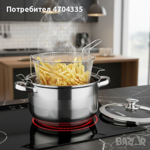 Тенджера с кошница за пържене и стъклен капак Cheffinger 