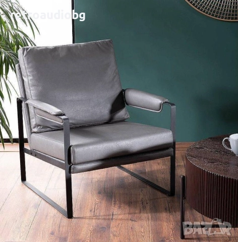 Дизайнерски фотьойл ФОКУС БЪФАЛО еко кожа в сив цвят