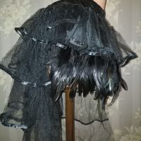 Пола от естествени пера, сатен и тюл във вариететен стил тип Бурлеска М, L, снимка 1 - Поли - 45535090
