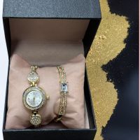 Красив подаръчен комплект часовник с гривна в нежен дизайн с камъни цирконии Gift5, снимка 1 - Дамски - 45762106