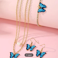 Шикозен сет Сини пеперудки, снимка 7 - Бижутерийни комплекти - 45026629