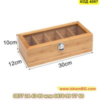 Дървена кутия за чай с 5 отделения от 100% естествен бамбук - КОД 4097, снимка 11 - Кутии за съхранение - 45495857