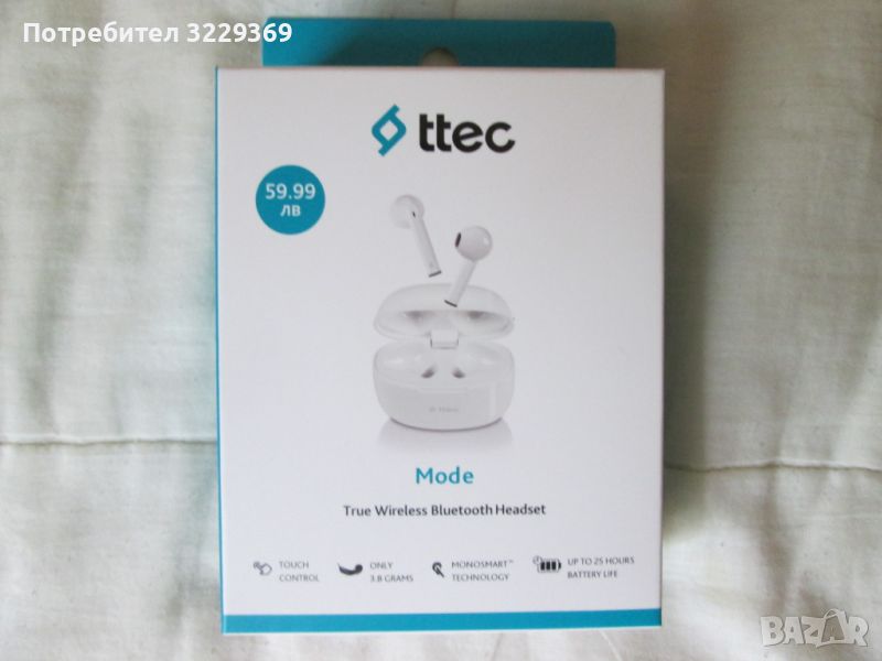 Bluetooth слушалки ttec Mode, TWS, Бели, снимка 1