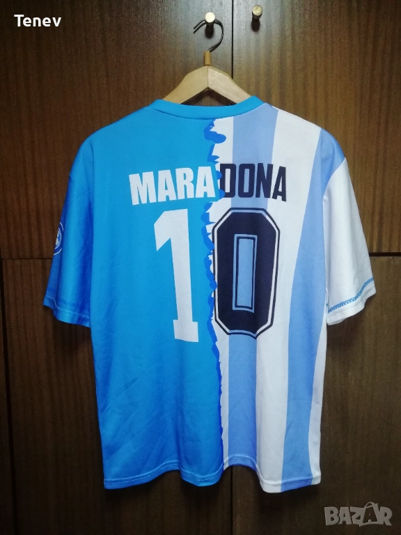 Maradona Napoli Argentina автограф подпис тениска фланелка Наполи Аржентина Марадона размер L футбол, снимка 1