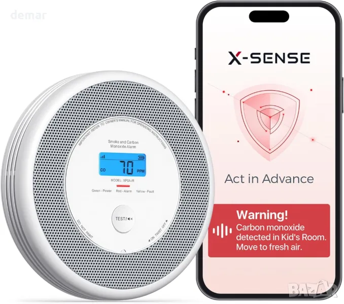 X-Sense Wi-Fi комбиниран детектор за дим и въглероден окис, снимка 1
