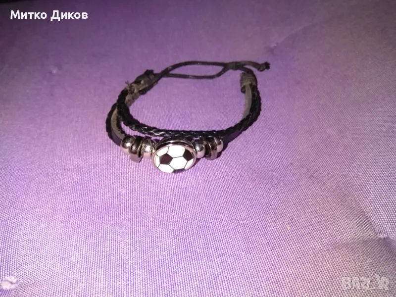 Гривна естествано кожа с топка емайл отлична, снимка 1