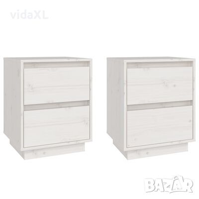 vidaXL Нощни шкафчета, 2 бр, бели, 40x35x50 см, борово дърво масив（SKU:813318, снимка 1