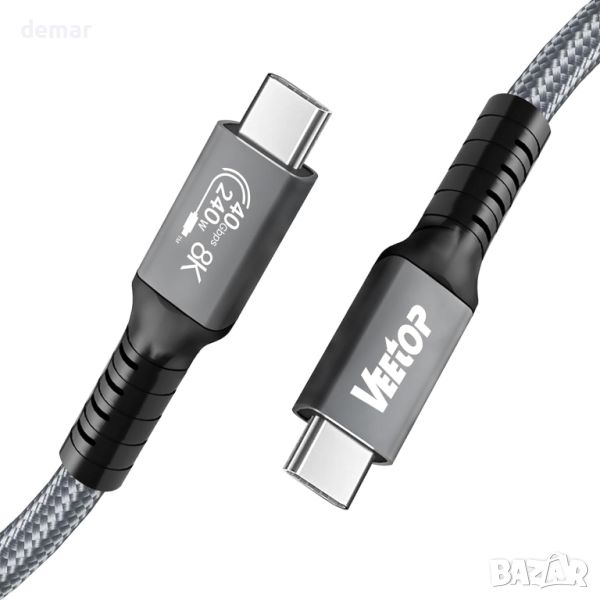 Veetop USB 4 кабел 1 м, 240 W USB C към USB C кабел, Thunderbolt 4 кабел 40 Gbps, с 8K видео, снимка 1