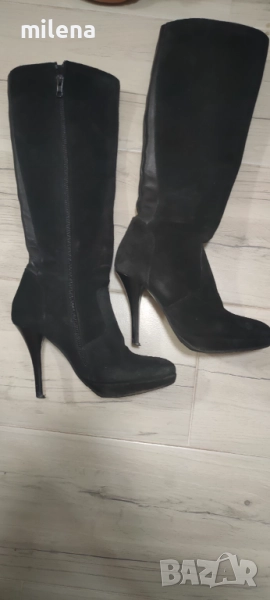 Черни ботуши от естествен велур, снимка 1