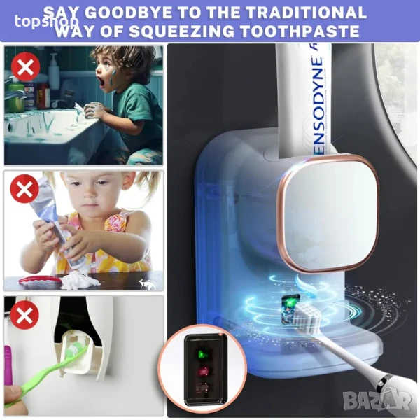 НОВ автоматичен дозатор / диспенсър за паста за зъби USB type C 1200Mah, монтиран на стената, снимка 1