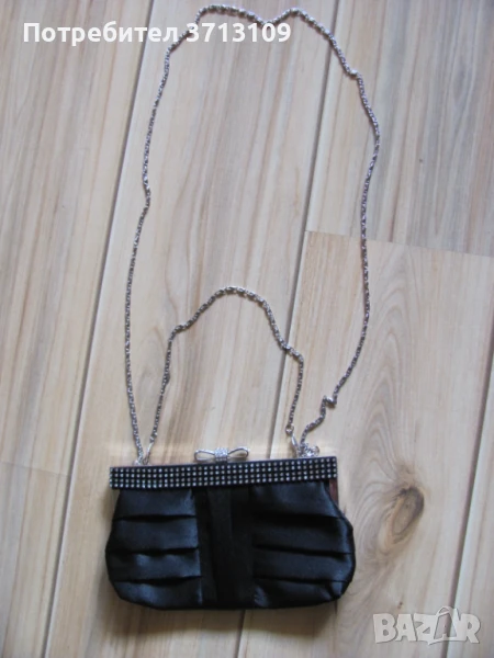Нова официална дамска чанта черен сатен,къса ,дълга дръжка, снимка 1
