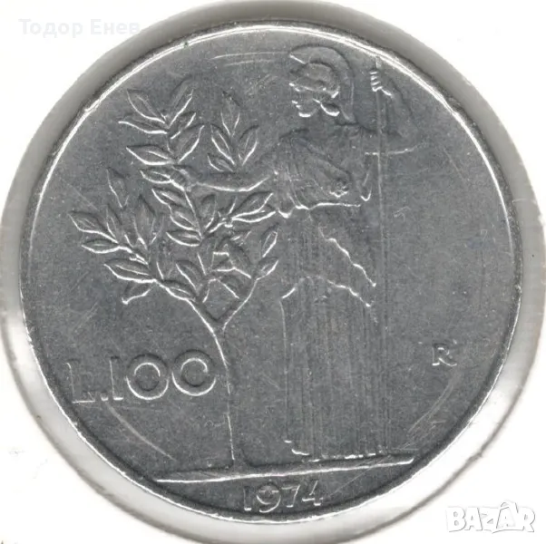 Italy-100 Lire-1974 R-KM# 96.1-large type, снимка 1