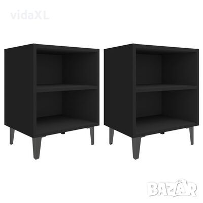 vidaXL Нощни шкафчета с метални крака, 2 бр, черни, 40x30x50 см, снимка 1